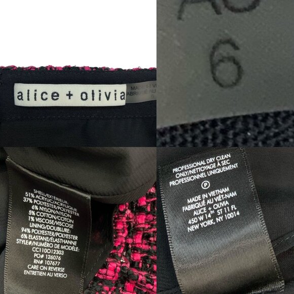 Alice + Olivia Emilie Pleated Tweed Mini Skirt 6 Black Wild Pink Frayed Fall - Picture 5 of 10